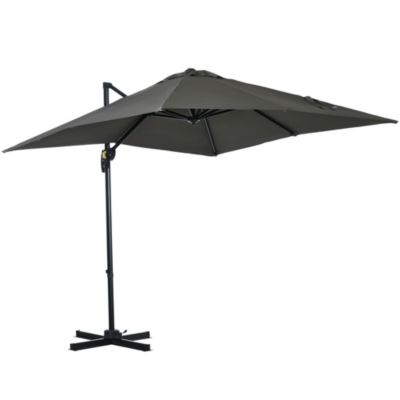 Parasol déporté carré inclinable manivelle avec pied en acier dim. 2,45L x 2,45l x 2,45H m métal alu. polyester rouge