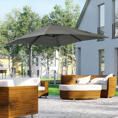 Parasol déporté carré inclinable manivelle avec pied en acier dim. 2,45L x 2,45l x 2,45H m métal alu. polyester rouge