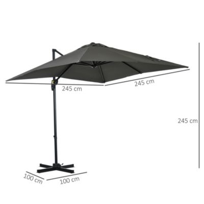 Parasol déporté carré inclinable manivelle avec pied en acier dim. 2,45L x 2,45l x 2,45H m métal alu. polyester rouge