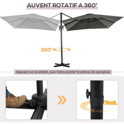 Parasol déporté carré inclinable manivelle avec pied en acier dim. 2,45L x 2,45l x 2,45H m métal alu. polyester rouge