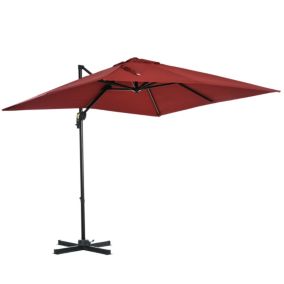 Parasol déporté carré inclinable manivelle avec pied en acier dim. 2,45L x 2,45l x 2,45H m métal alu. polyester rouge
