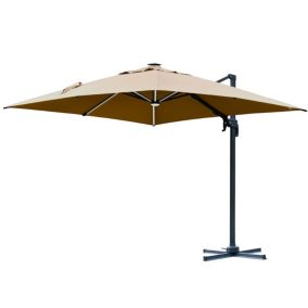 Parasol déporté carré parasol LED inclinable pivotant manivelle piètement acier dim. 3L x 3l x 2,66H m