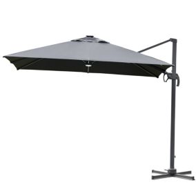 Parasol déporté carré parasol LED inclinable pivotant manivelle piètement acier dim. 3L x 3l x 2,66H m