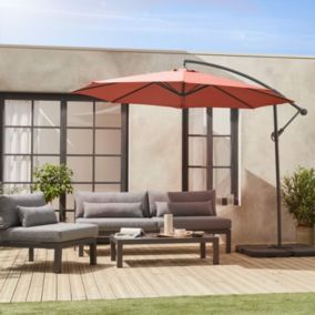 Parasol déporté D.350cm - Hardelot - Coloris Terracotta. structure anthracite. manivelle anti-retour.