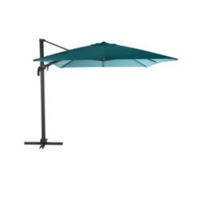 Parasol déporté et inclinable carré bleu canard Elea - 3 x 3 m - Hespéride