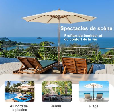 Parasol Déporté et Inclinable H2.58M 8 Baleines en Bois avec Manivelle pour Balcon Plage Jardin