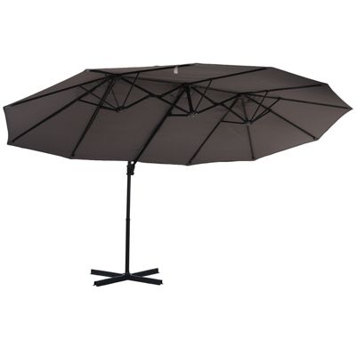 Parasol déporté grande taille XXL inclinable dim. 4,4L x 2,7l x 2,5H m piètement en acier inclus polyester gris