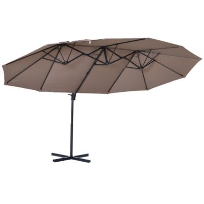 Parasol déporté grande taille XXL inclinable dim. 4,4L x 2,7l x 2,5H m piètement en acier inclus polyester marron