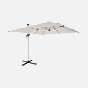 Parasol déporté haut de gamme 3x4m beige. toile en polyester teintée dans la masse. structure aluminium anodisé. housse incluse