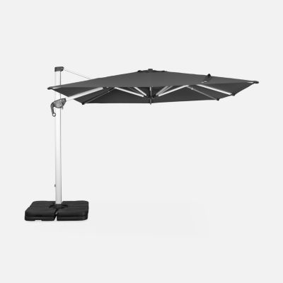 Parasol déporté haut de gamme carré 3x3m   PYLA Gris anthracite   Toile Sunbrella  fabriquée en France par Dickson. structure en