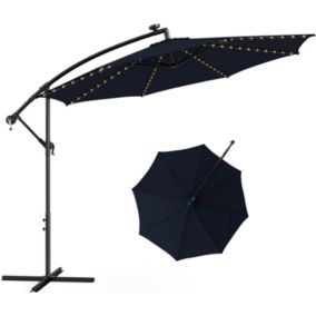 Parasol Déporté Inclinable Parasol Cantilever Solaire avec 112 Lumières LED Manivelle Pied en Croix