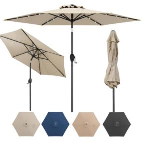 Parasol Déporté LED 230cm, Parasol de Jardin Extérieur avec Lumières Inclinaison à 35 Degré