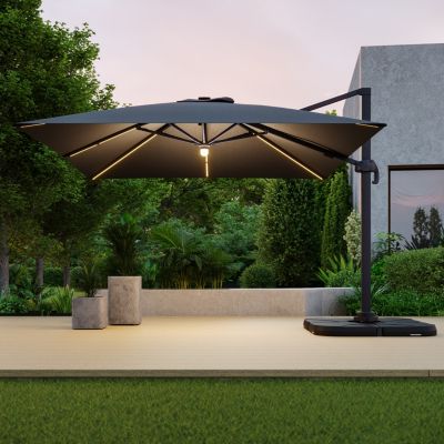 Parasol déporté LED 3x4m rectangle en aluminium + housse - rotatif 360 - Anthracite - ROME