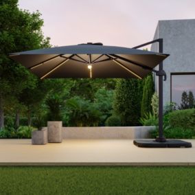 Parasol déporté LED 3x4m rectangle en aluminium + housse - rotatif 360 - Anthracite - ROME