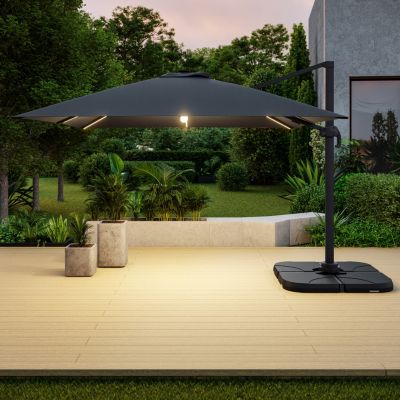 Parasol déporté LED 3x4m rectangle en aluminium + housse - rotatif 360 - Anthracite - ROME