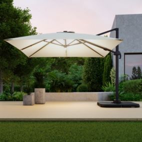 Parasol déporté LED 3x4m rectangle en aluminium + housse - rotatif 360 - Beige - ROME