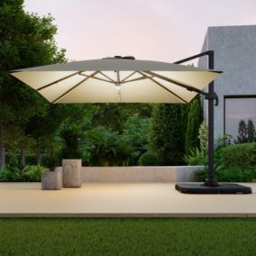 Parasol déporté LED 3x4m rectangle en aluminium + housse - rotatif 360 - Taupe - ROME