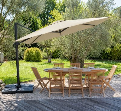 Parasol déporté MOLOKAI carré 3x3m beige + housse - HAPPY GARDEN