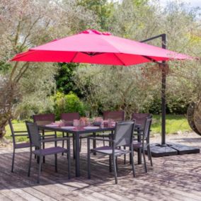 Parasol déporté MOLOKAI carré 3x3m fuchsia + housse - HAPPY GARDEN
