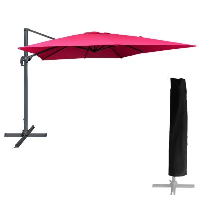 Parasol déporté MOLOKAI carré 3x3m fuchsia + housse - HAPPY GARDEN