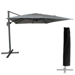 Parasol déporté MOLOKAI carré 3x3m gris + housse - HAPPY GARDEN