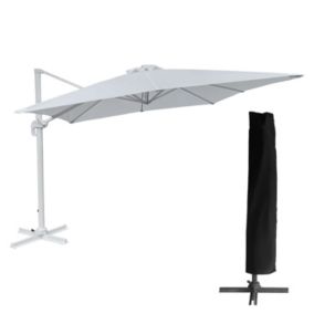 Parasol déporté MOLOKAI rectangulaire 3x4m blanc + housse - HAPPY GARDEN