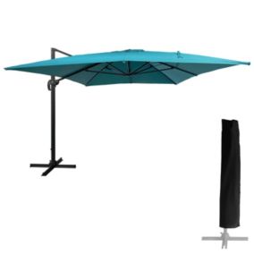 Parasol déporté MOLOKAI rectangulaire 3x4m bleu + housse - HAPPY GARDEN