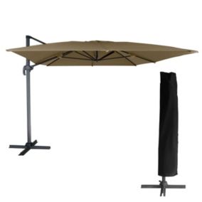 Parasol déporté MOLOKAI rectangulaire 3x4m taupe + housse - HAPPY GARDEN