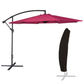 Parasol déporté OAHU rond 3,50m de diamètre fuchsia + housse - HAPPY GARDEN