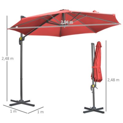 Parasol déporté octogonal inclinable manivelle avec pied en acier dia. 2,94 x 2,48H m