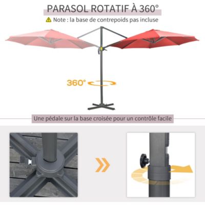 Parasol déporté octogonal inclinable manivelle avec pied en acier dia. 2,94 x 2,48H m