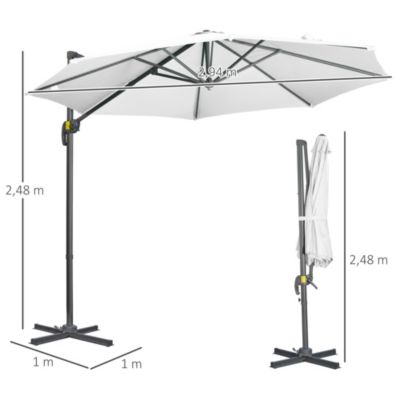 Parasol déporté octogonal inclinable manivelle avec pied en acier dia. 2,94 x 2,48H m