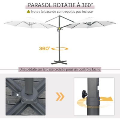 Parasol déporté octogonal inclinable manivelle avec pied en acier dia. 2,94 x 2,48H m