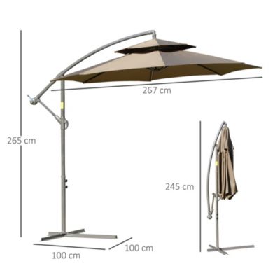 Parasol déporté octogonal inclinable manivelle dia. 2,65 x 2,45H m acier époxy polyester