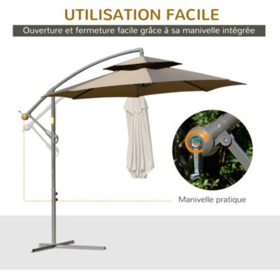 Parasol déporté octogonal inclinable manivelle dia. 2,65 x 2,45H m acier époxy polyester