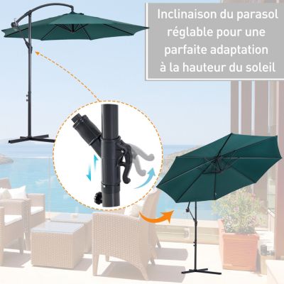 Parasol déporté octogonal inclinable manivelle pied acier dia. 3 x 2,5H m