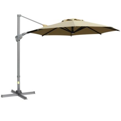 Parasol déporté octogonal inclinable pivotant manivelle dim. 3L x 3l x 2,5H m alu. acier époxy polyester kaki