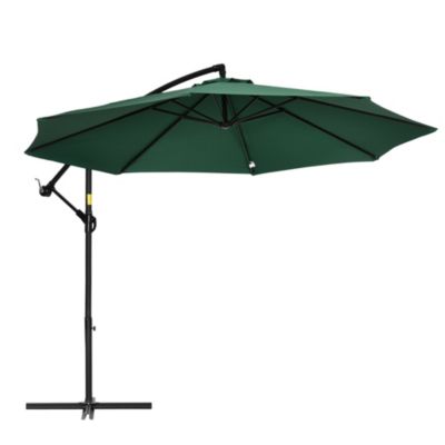 Parasol déporté octogonal inclinable pivotant manivelle pied acier dia. 2,9 x 2,4H m vert