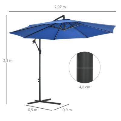 Parasol déporté octogonal inclinable rabattable diamètre 2,97 m parasol de jardin avec pied en croix bleu