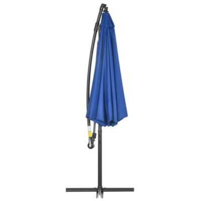 Parasol déporté octogonal inclinable rabattable diamètre 2,97 m parasol de jardin avec pied en croix bleu