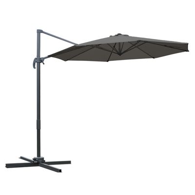 Parasol déporté octogonal inclinable rotatif manivelle piètement acier mât alu. dia. 2,95 x 2,5H m polyester haute densité