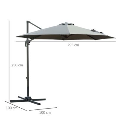 Parasol déporté octogonal inclinable rotatif manivelle piètement acier mât alu. dia. 2,95 x 2,5H m polyester haute densité