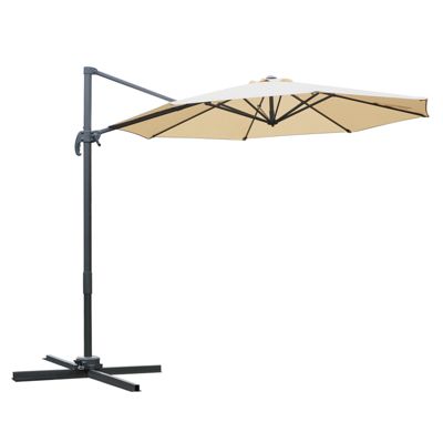 Parasol déporté octogonal inclinable rotatif manivelle piètement acier mât alu. dia. 2,95 x 2,5H m polyester haute densité