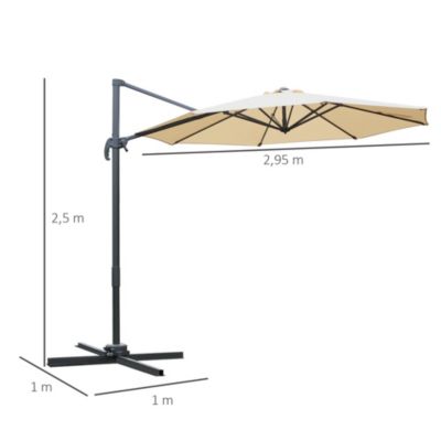 Parasol déporté octogonal inclinable rotatif manivelle piètement acier mât alu. dia. 2,95 x 2,5H m polyester haute densité