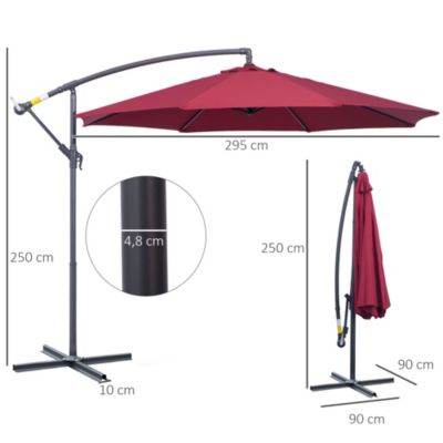 Parasol déporté octogonal à manivelle inclinable manivelle avec pied en acier diamètre 3 m rouge