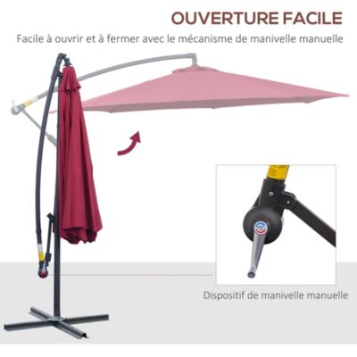 Parasol déporté octogonal à manivelle inclinable manivelle avec pied en acier diamètre 3 m rouge