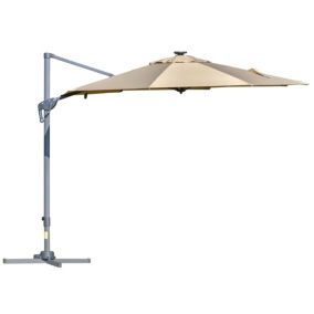 Parasol déporté octogonal parasol LED inclinable pivotant manivelle piètement acier dia. 3 x 2,48H m beige