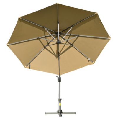 Parasol déporté octogonal parasol LED inclinable pivotant manivelle piètement acier dia. 3 x 2,48H m beige