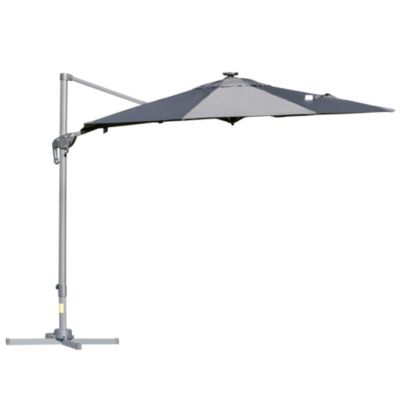 Parasol déporté octogonal parasol LED inclinable pivotant manivelle piètement acier dim. 3 x 2,48H m gris