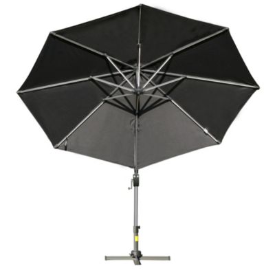 Parasol déporté octogonal parasol LED inclinable pivotant manivelle piètement acier dim. 3 x 2,48H m gris